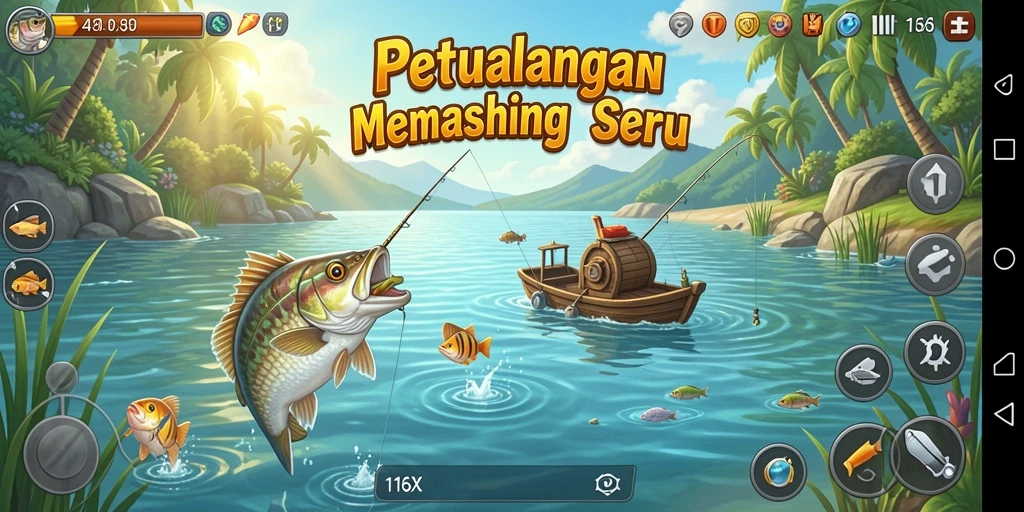 Tampilan gameplay memancing yang seru dan mendebarkan di 116X.