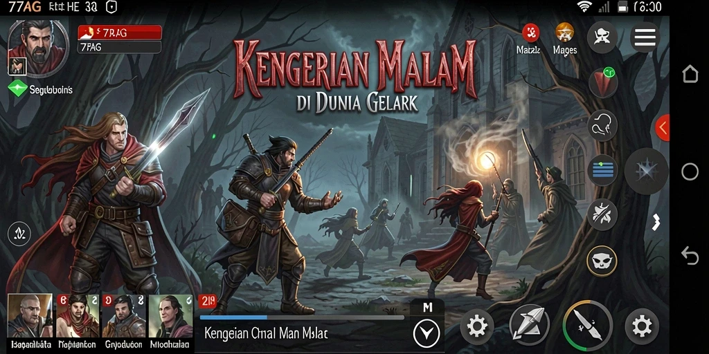 Tampilan gameplay yang menyeramkan dalam 77AG, penuh kegelapan dan misteri.