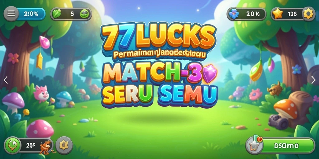 Screenshot gameplay 77LUCKS menampilkan kombinasi permata yang seru.