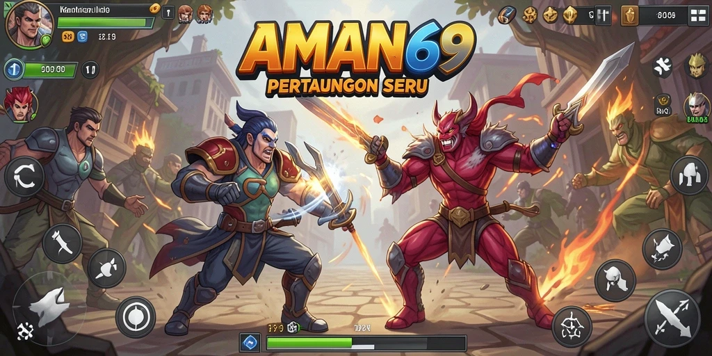 Tampilan gameplay pertarungan yang seru dalam AMAN69.