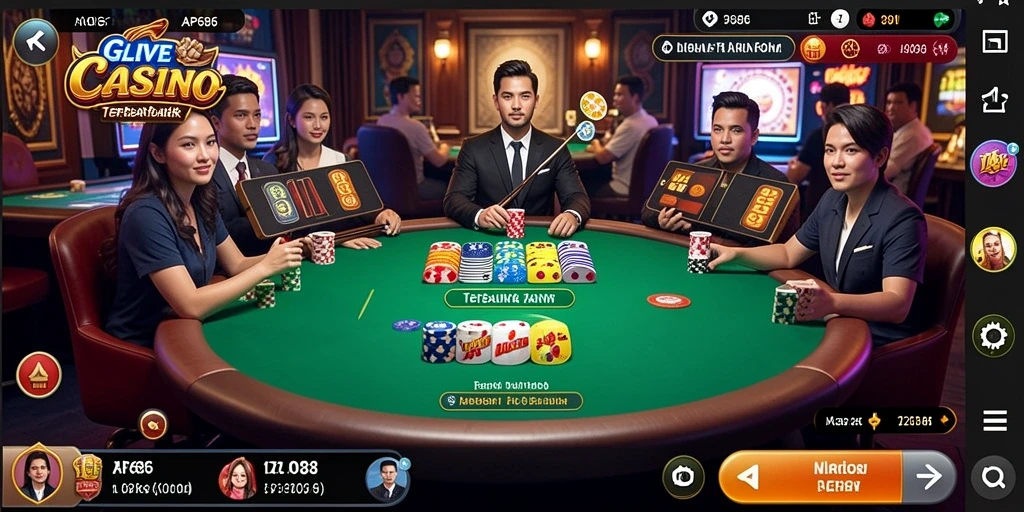 Tangkapan layar gameplay Live Casino AP686 menampilkan dealer nyata dan pengalaman menarik.