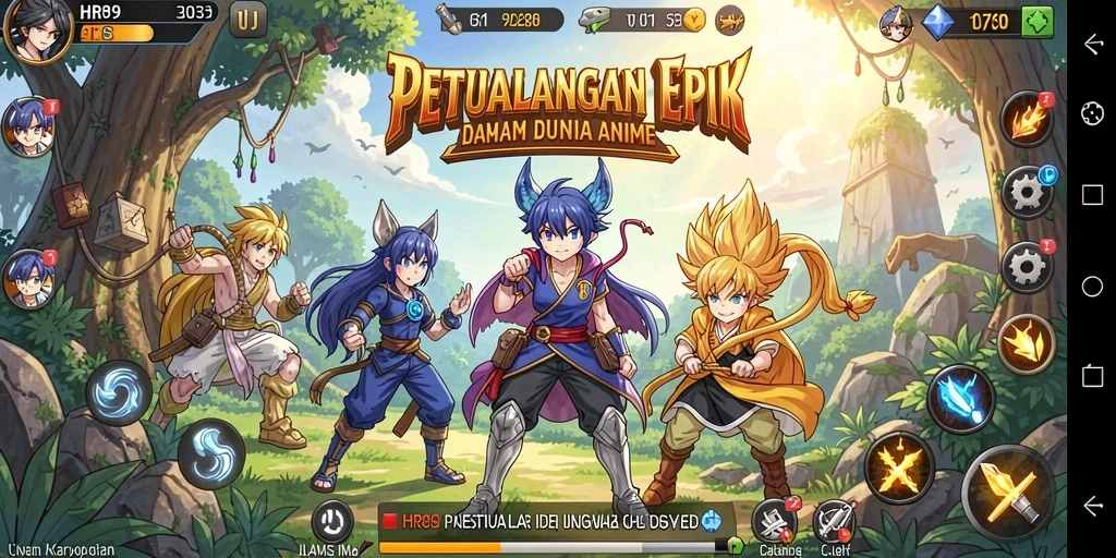 Screenshot gameplay HR89 menampilkan karakter anime dalam aksi.