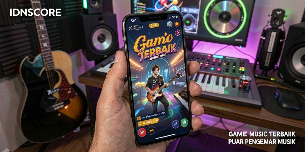 Screenshot gameplay IDNSCORE menampilkan aksi permainan musik yang seru.