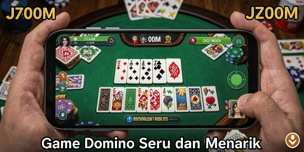 Screenshot J200M menampilkan gameplay seru di meja Domino.