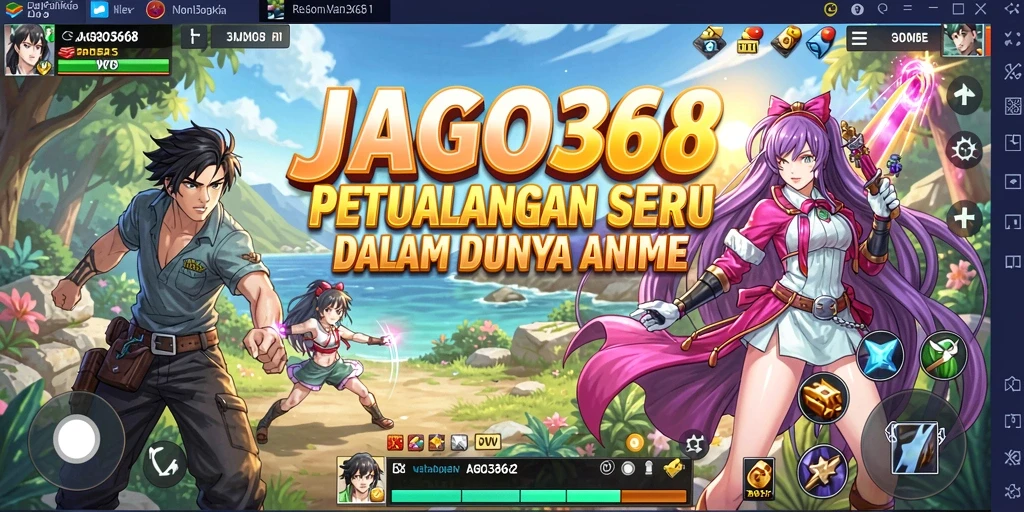 Tampilan gameplay JAGO368 dengan karakter anime yang colorfull dan aksi seru.