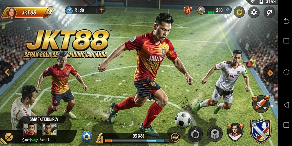 Tampilan seru dari gameplay JKT88 yang penuh aksi sepak bola.