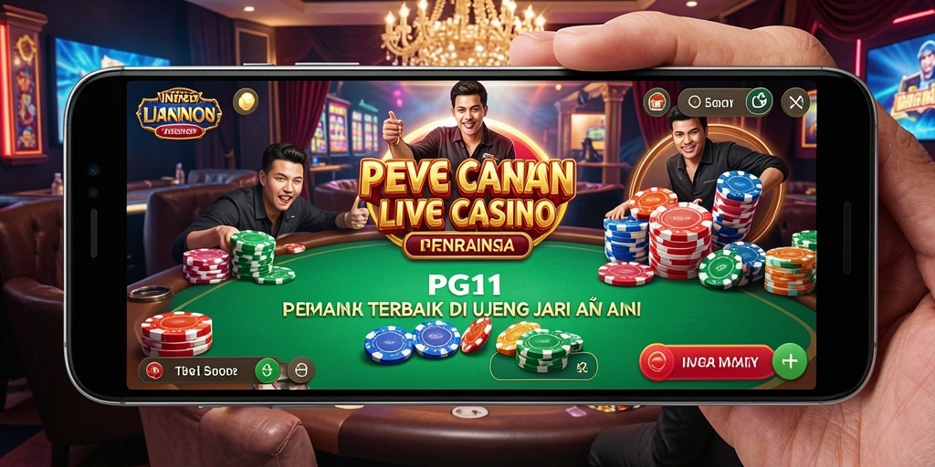 Screenshot PG11 menampilkan dealer langsung di meja permainan Live Casino.