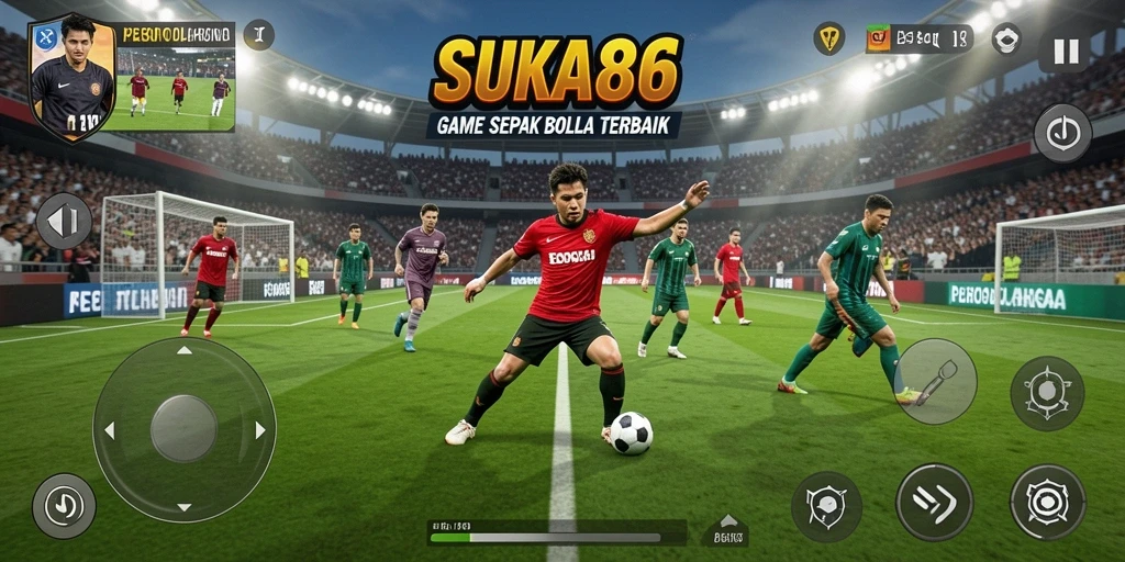Tangkapan layar gameplay <strong>SUKA86</strong> menampilkan aksi sepak bola yang mendebarkan.
