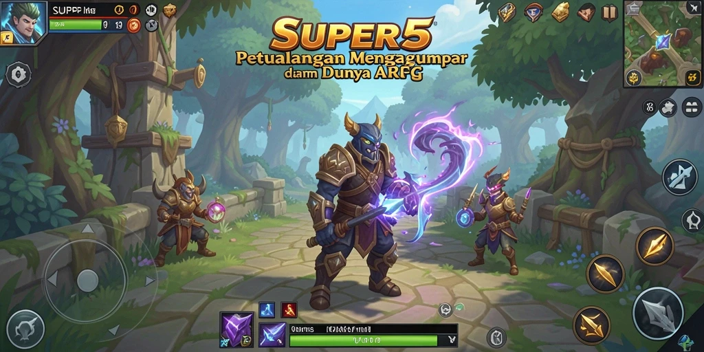 Tangkapan layar gameplay <strong>SUPER5</strong> menampilkan aksi pertarungan yang intens dan penuh warna.