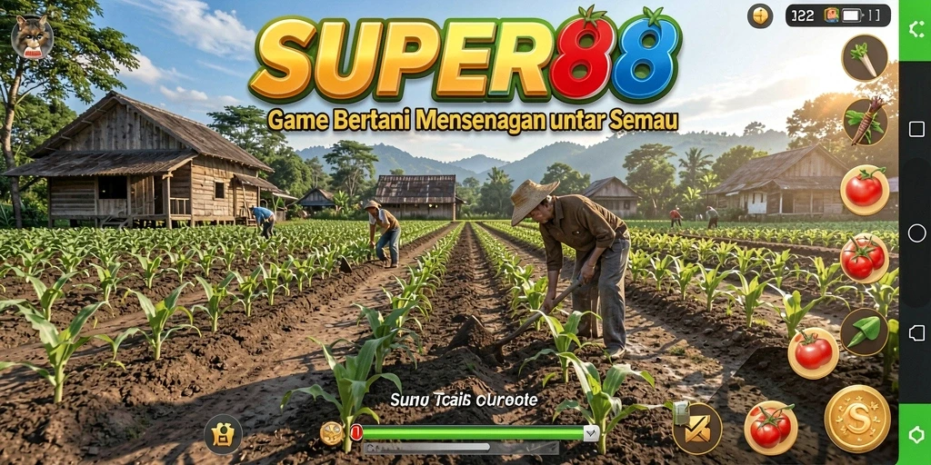 Tangkapan layar gameplay SUPER88 menunjukkan aktivitas bertani yang seru dan menyenangkan.