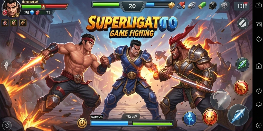 Tampilan gameplay SUPERLIGATOTO menampilkan aksi pertarungan yang intens dan karakter yang menakjubkan.