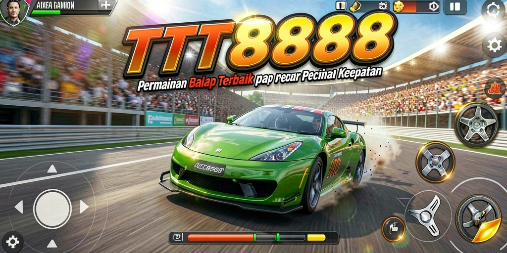 Screenshot menampilkan aksi balap seru dalam TTT888 dengan kendaraan yang melaju cepat.
