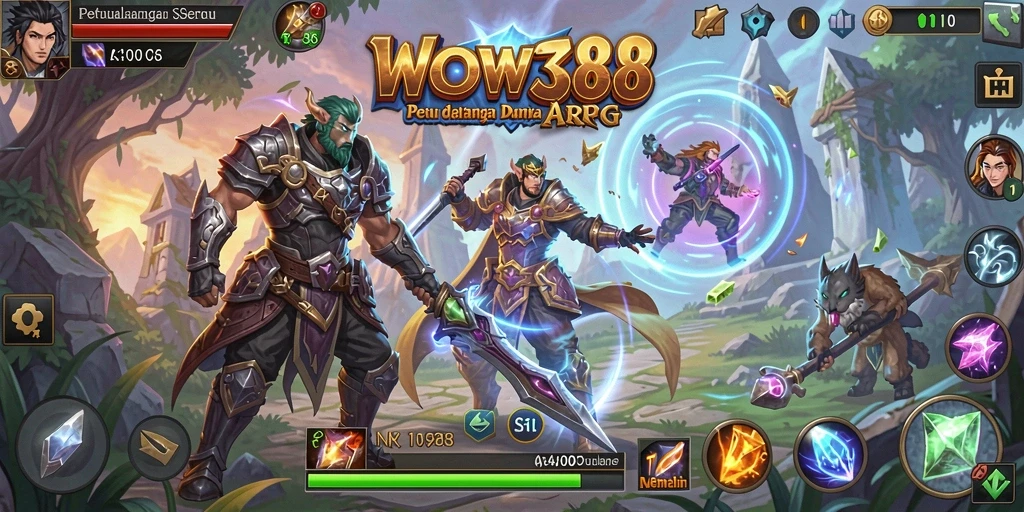 Tampilan dinamis gameplay WOW388 dalam aksi petualangan ARPG.